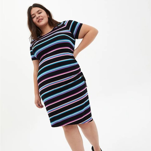 torrid Dresses & Skirts - NWT Torrid SUPER SOFT BLACK NEON STRIPE T-SHIRT DRESS Size 3